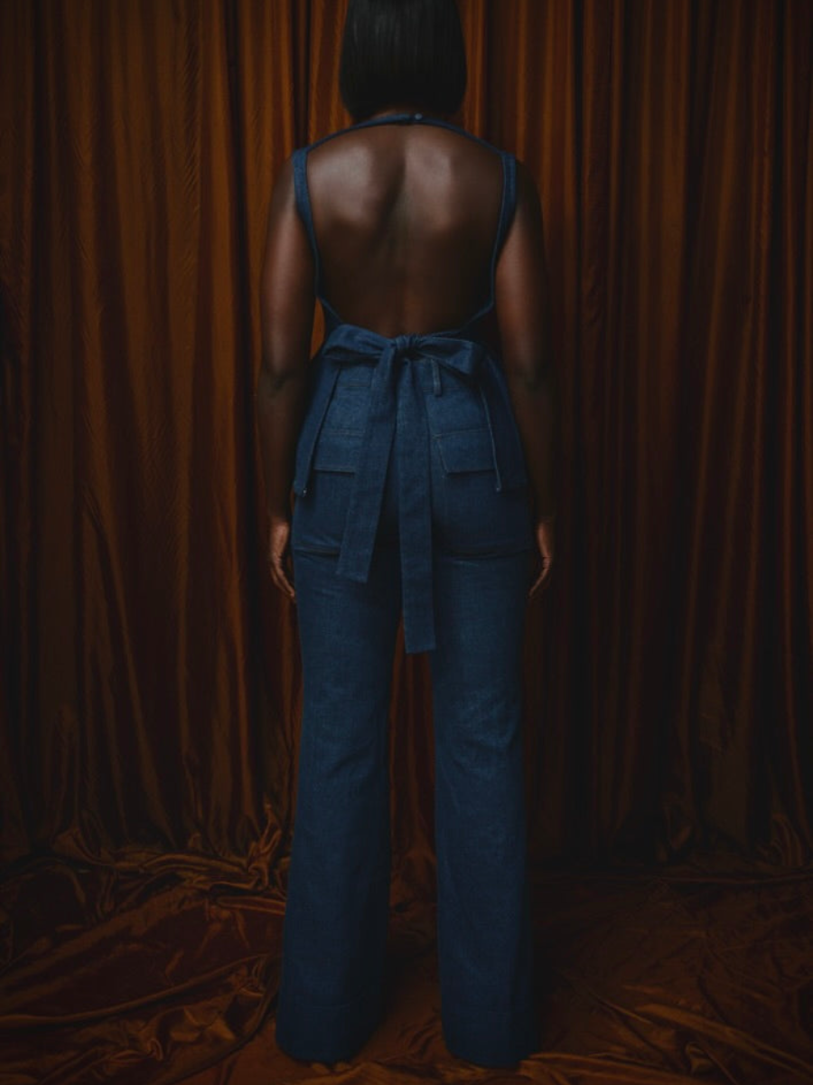 Backless Denim Peplum Set