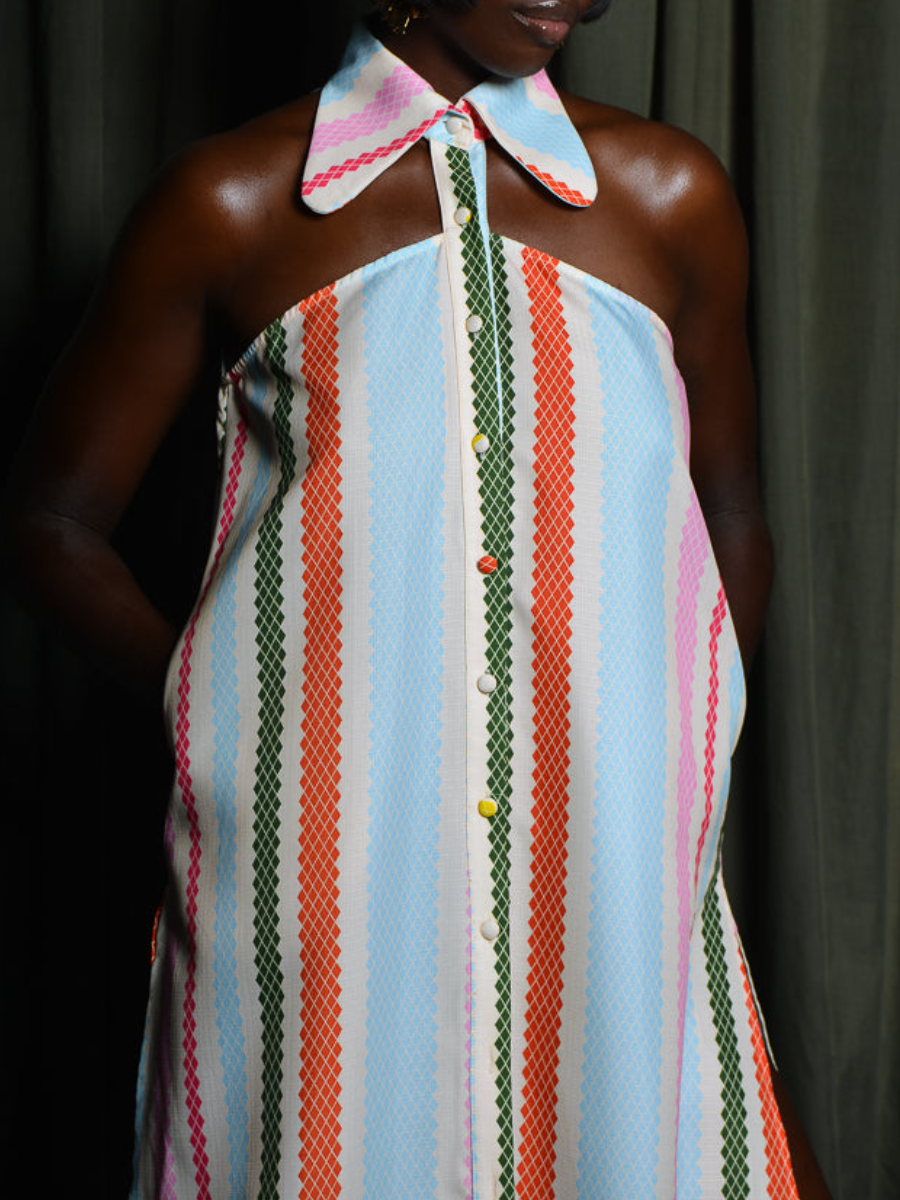 Striped Halter Neck Maxi Dress