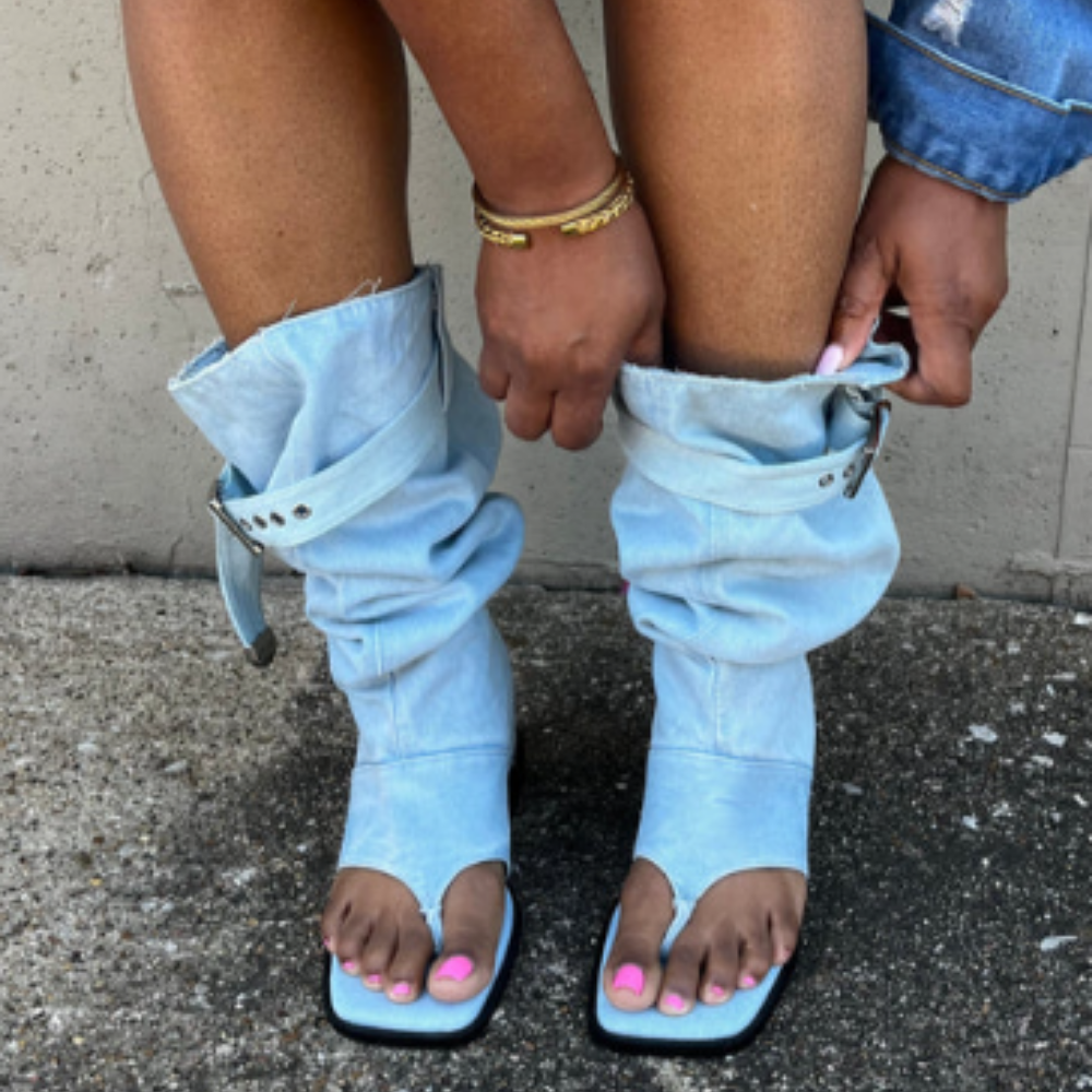 Denim Clip-toe Flat Sandals