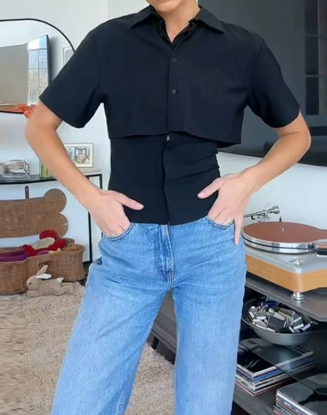 Simple Double-layer Short-sleeved Shirt