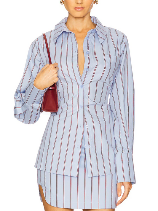 Chic Waist-tie Striped Suit