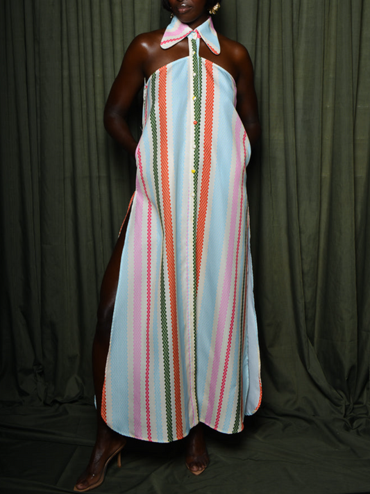 Striped Halter Neck Maxi Dress