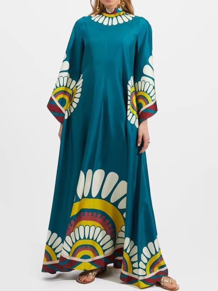 Superbe robe longue en sergé de soie imprimé