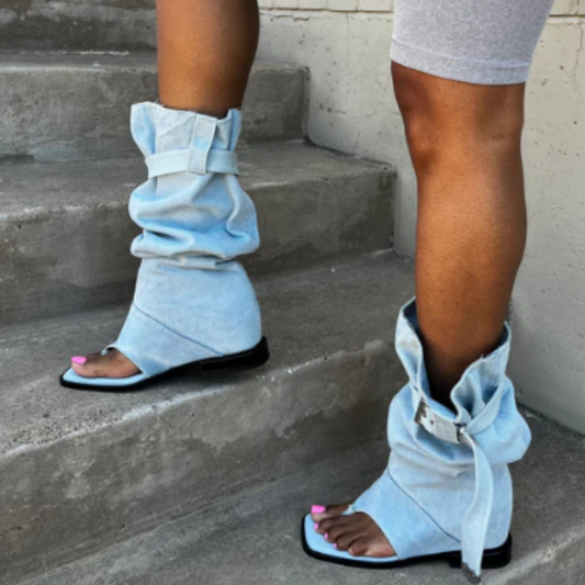 Denim Clip-toe Flat Sandals