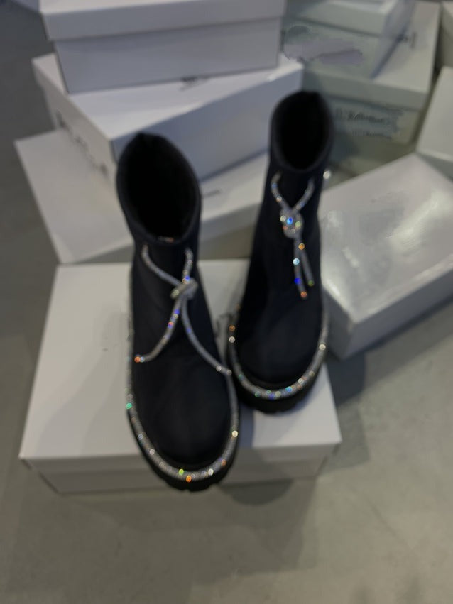 Botas de nieve de piel brillante para mujer 