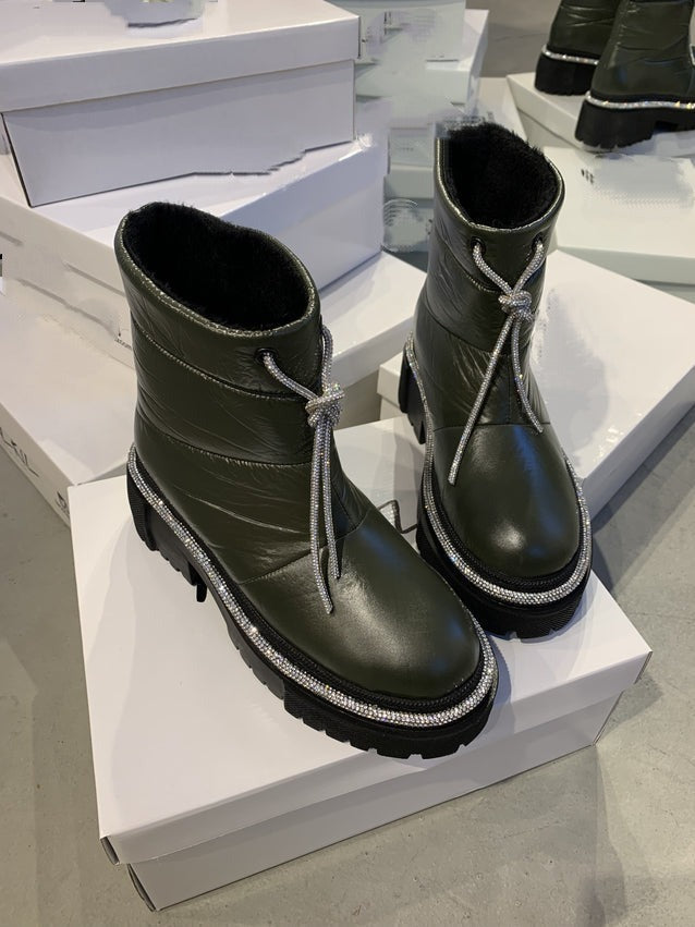 Bottes de neige en cuir brillant pour femmes 