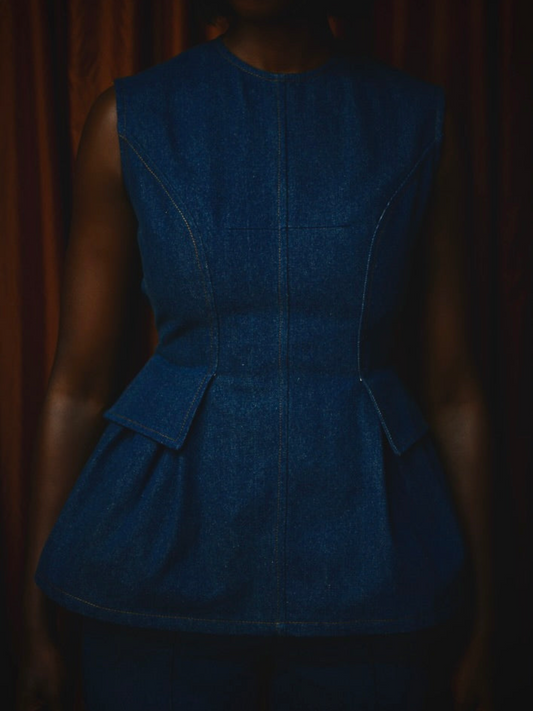 Backless Denim Peplum Set