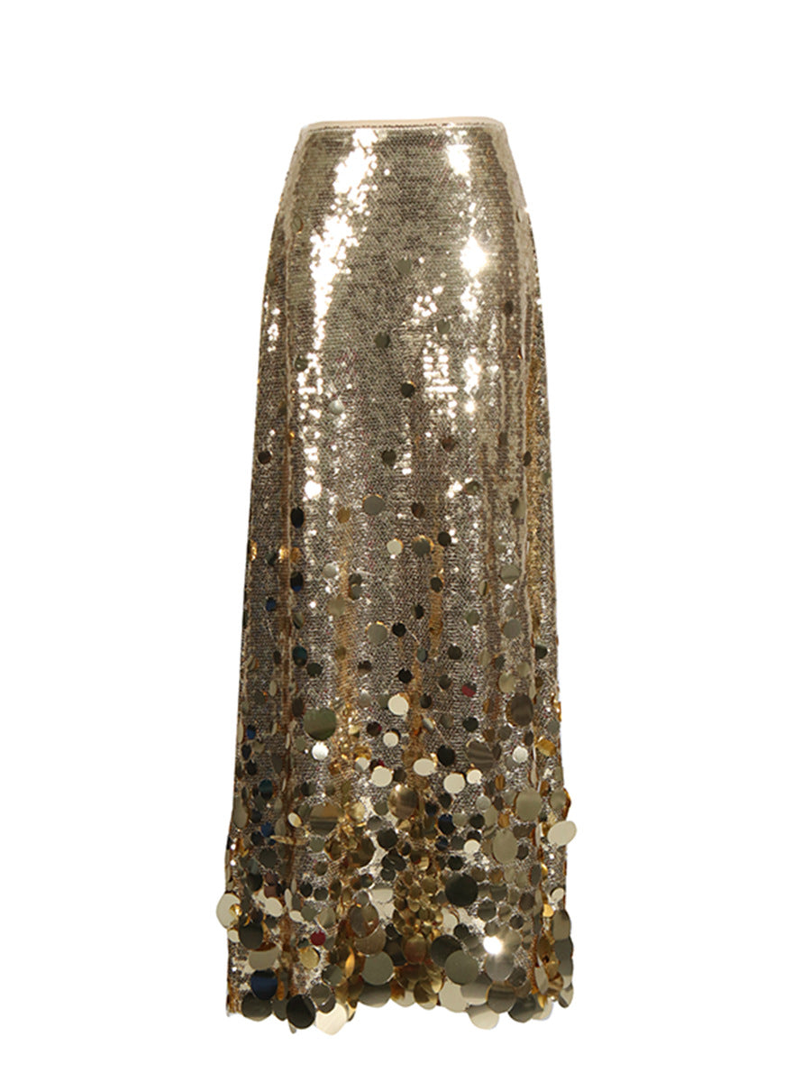 Stitched Sequin High-Waist High-Rise Skirt