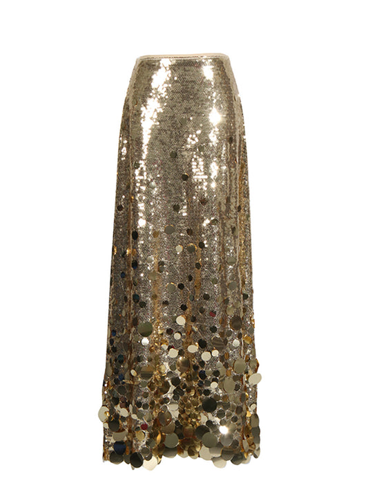 Stitched Sequin High-Waist High-Rise Skirt
