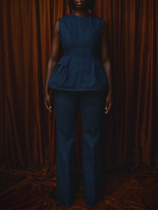 Backless Denim Peplum Set