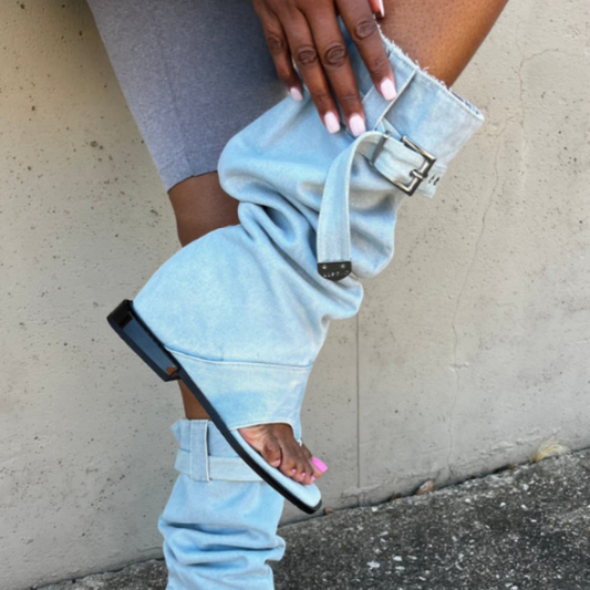 Denim Clip-toe Flat Sandals