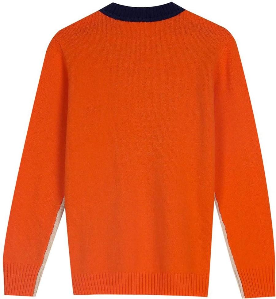 Pull à rayures rétro bleu marine et orange