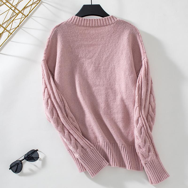 Women's Loose Solid Color Twist Sweater