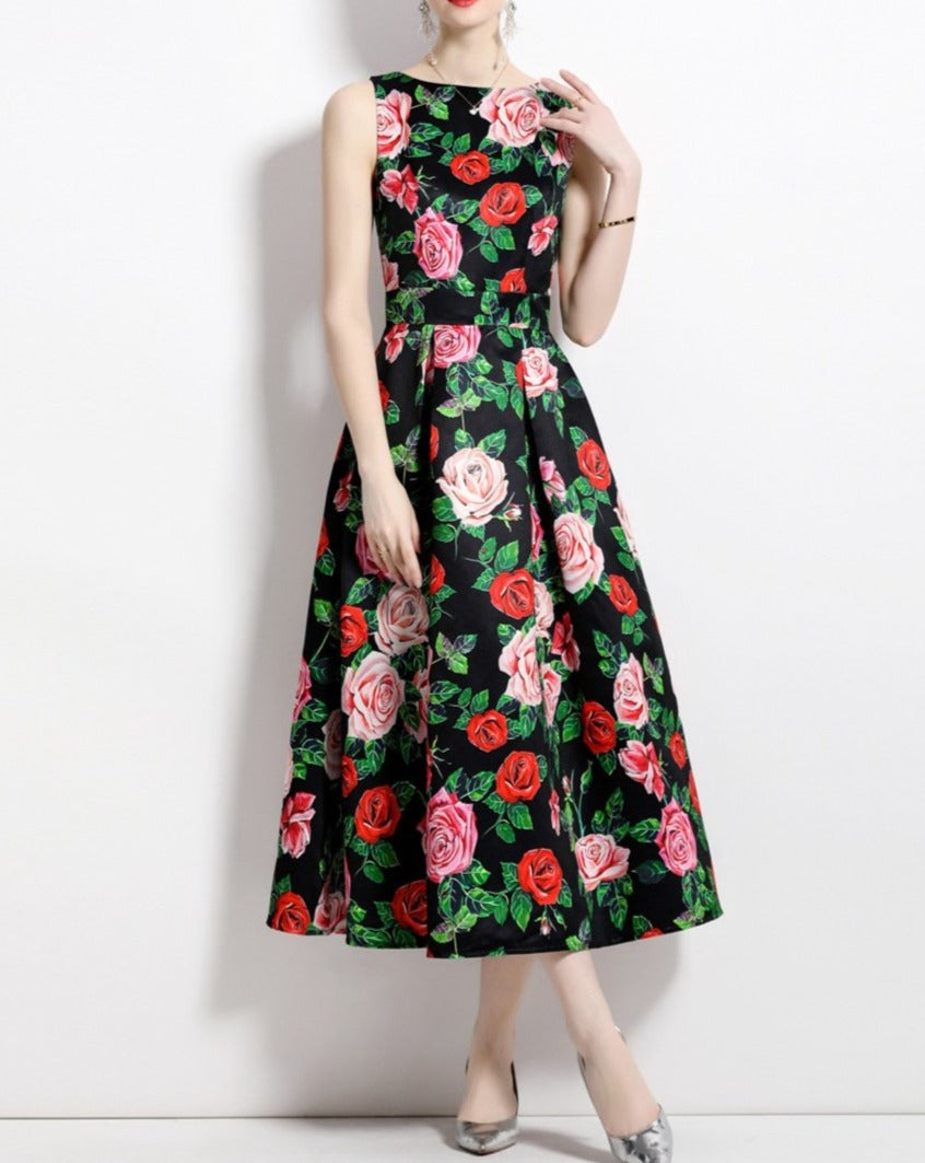 Robe à imprimé floral rouge vintage