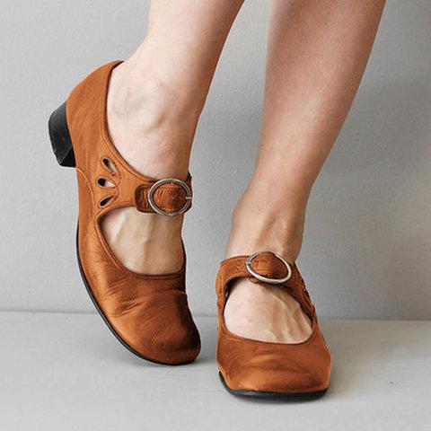 Zapatos de tacón bajo con hebilla estilo retro para mujer 