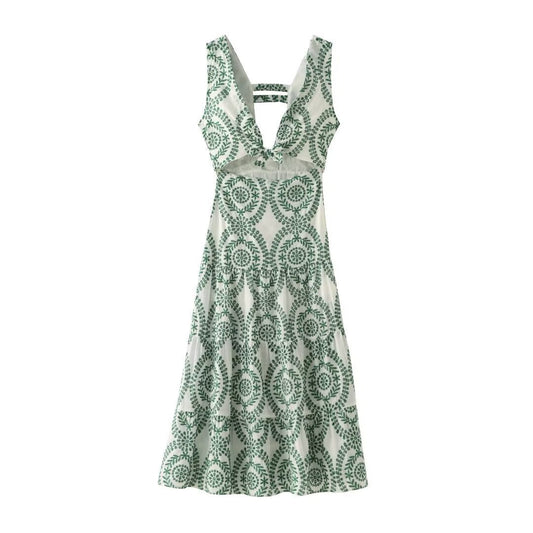 Bow Embroidery Vacation Dress