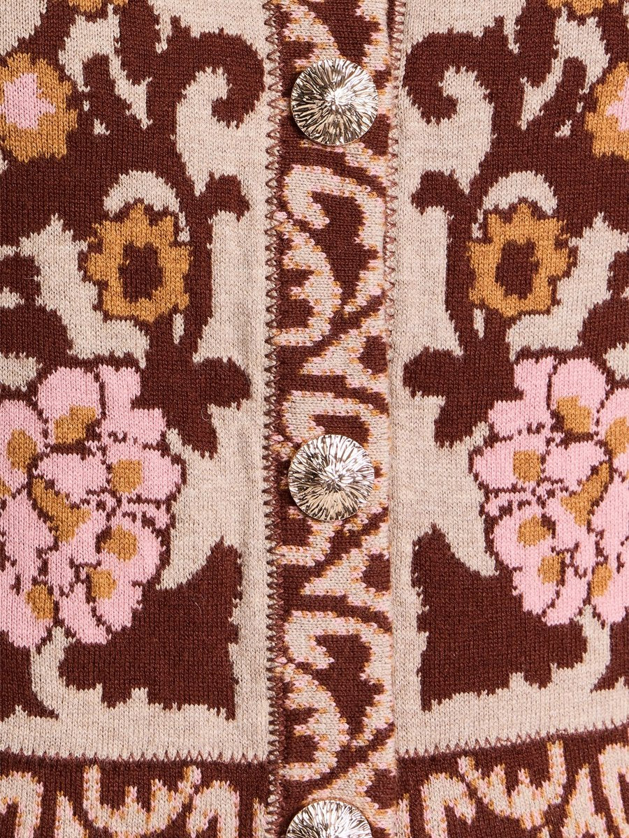 Cardigan tricoté à motifs floraux