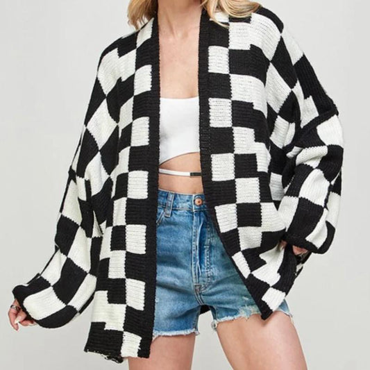 Chic Plaid Knit Cardigan