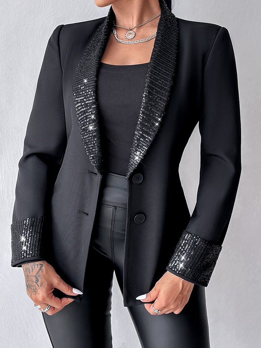 Sequin Patchwork Elegant Solid Color Blazer