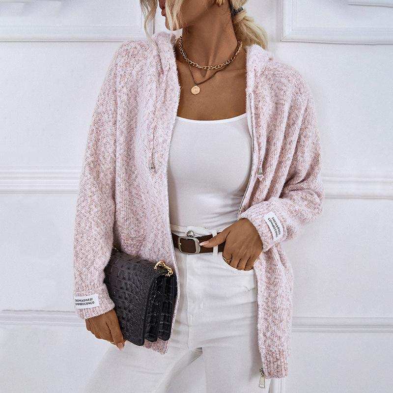 Hooded Drawstring Knit Cardigan