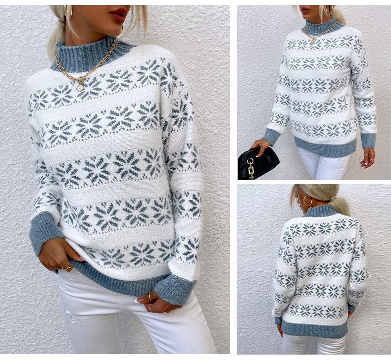 Pull de Noël à demi-col roulé avec flocon de neige