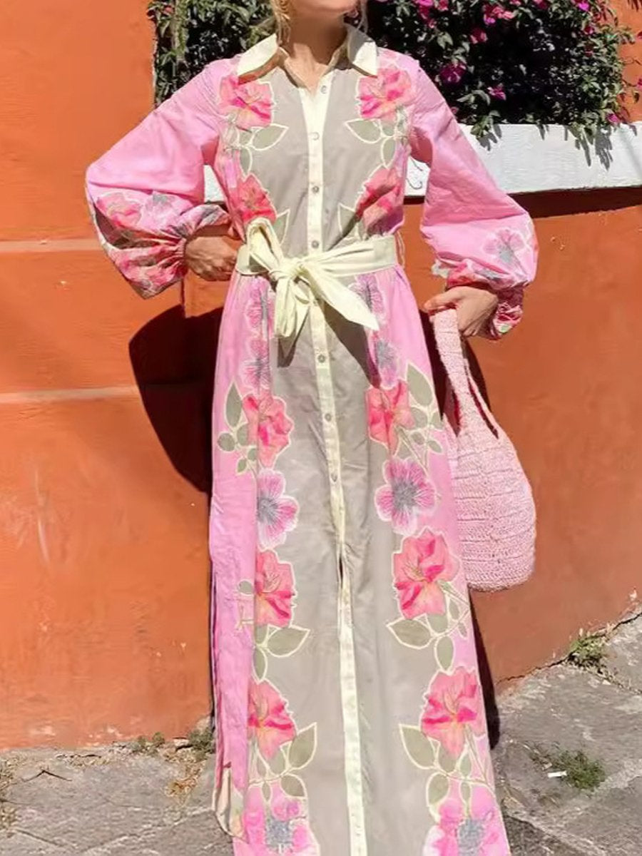 Robe longue décontractée à lacets et imprimé floral