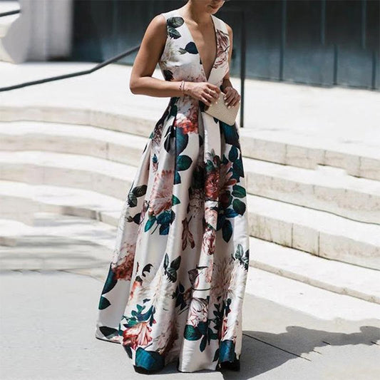 Robe imprimée tendance à col en V