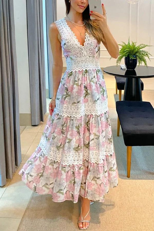 Vestido midi con flores y ribete de encaje Sunny Garden