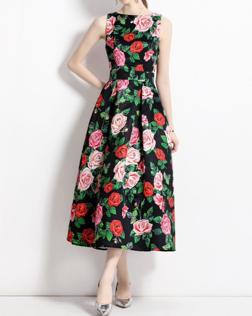 Robe à imprimé floral rouge vintage