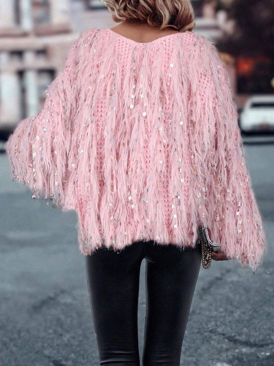 Pull tricoté à la main avec pompons tendance