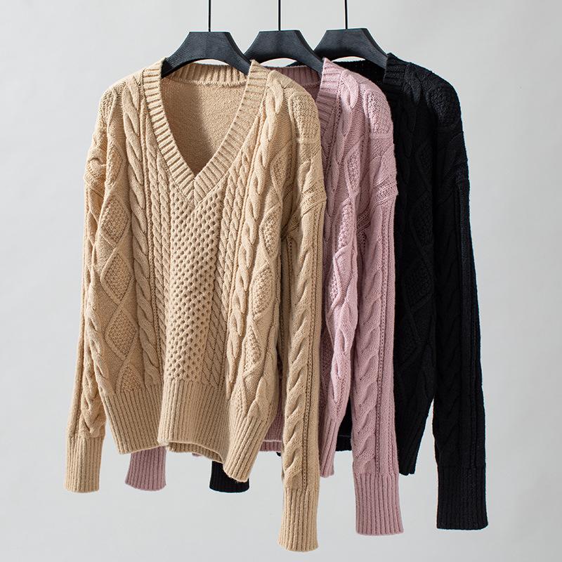 Women's Loose Solid Color Twist Sweater