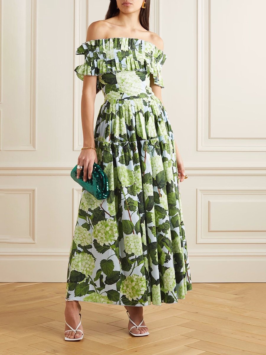 Vestido con estampado de hortensias