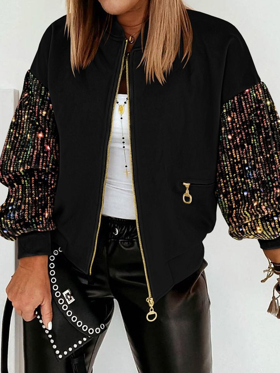 Veste à manches longues à paillettes et perles tendance 