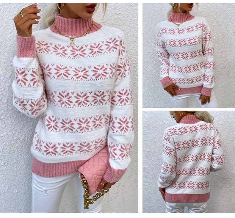 Pull de Noël à demi-col roulé avec flocon de neige