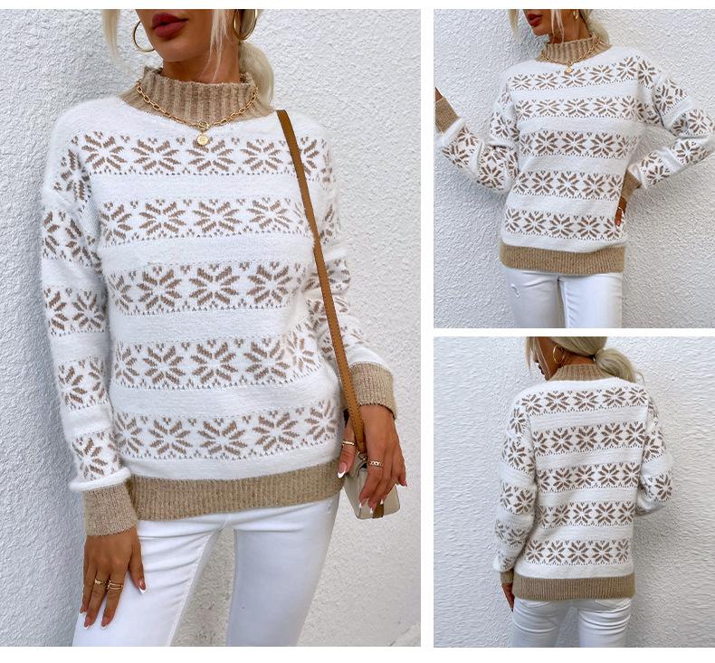 Half Turtleneck Christmas Snowflake Sweater