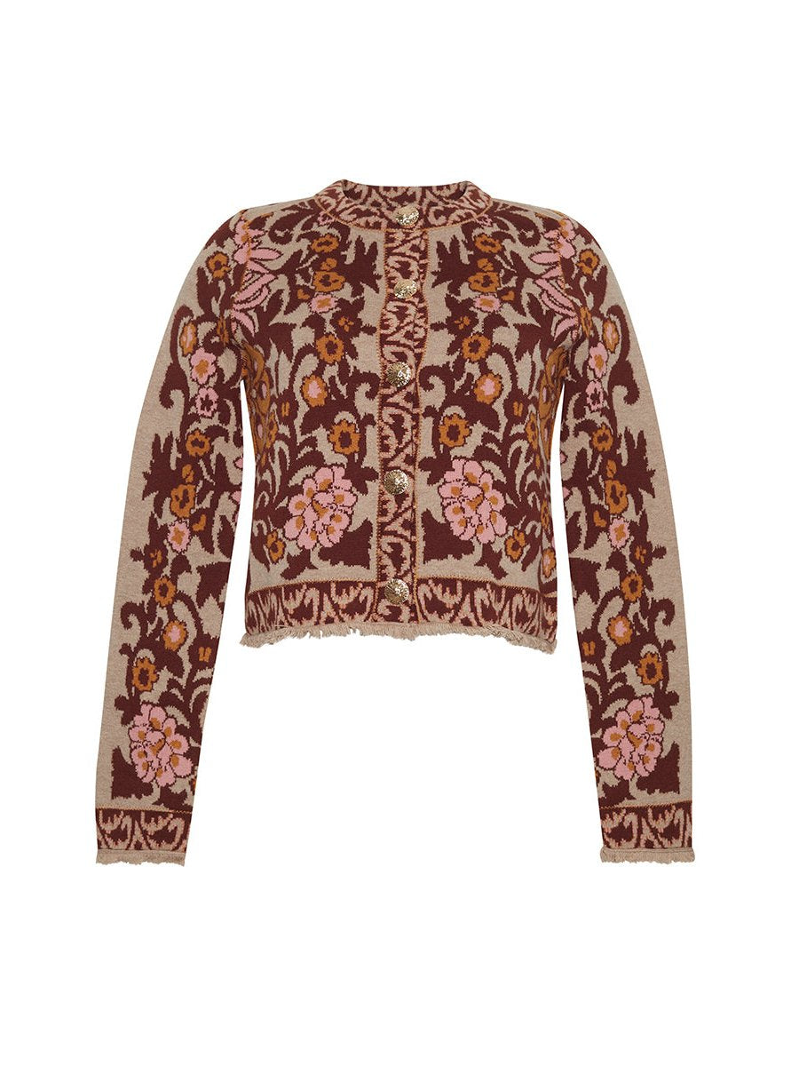 Floral Pattern Knitted Cardigan