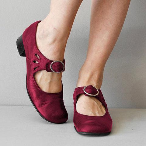 Zapatos de tacón bajo con hebilla estilo retro para mujer 