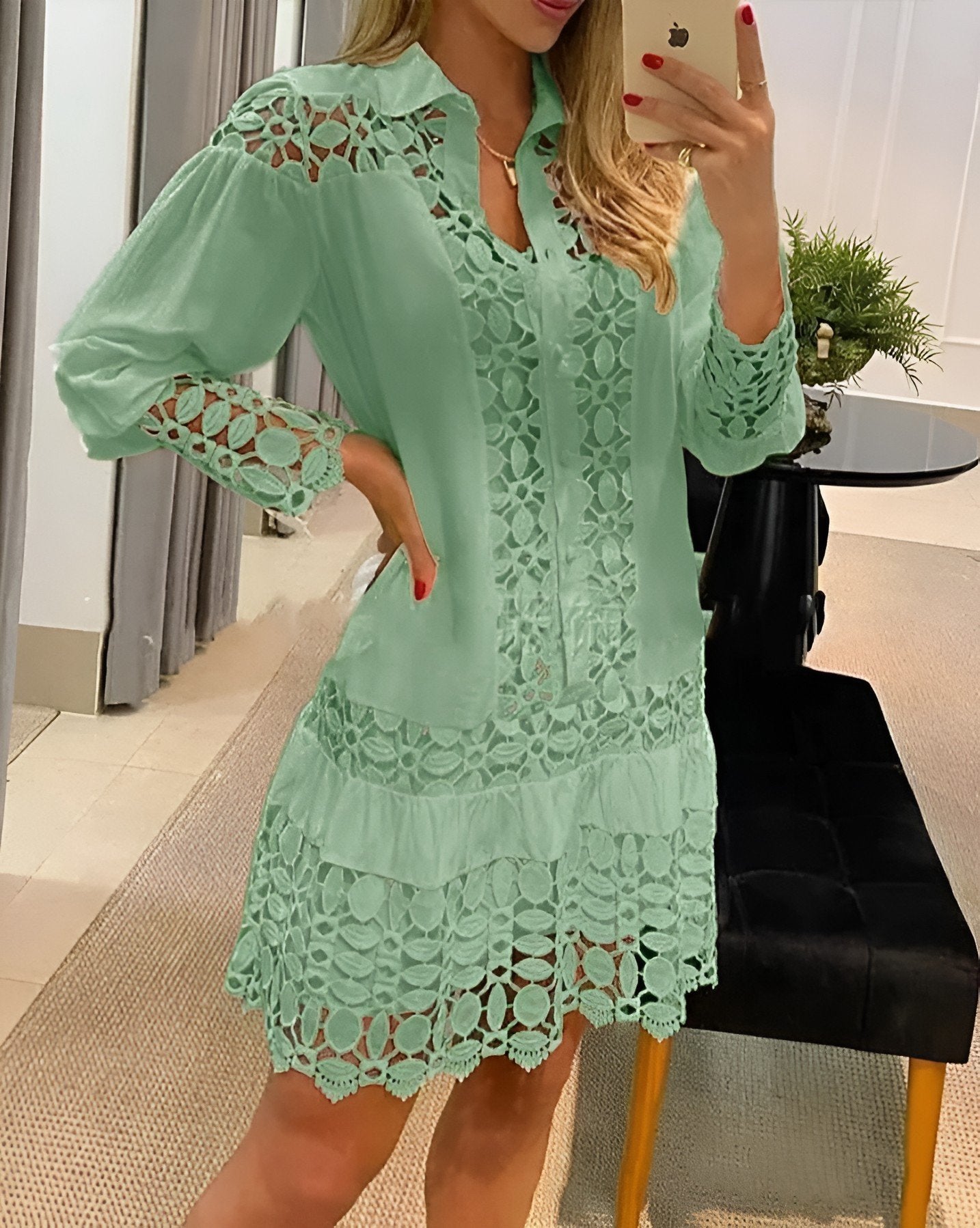 Robe chemise avec patch en dentelle guipure et robe caraco