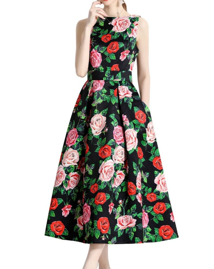 Robe à imprimé floral rouge vintage