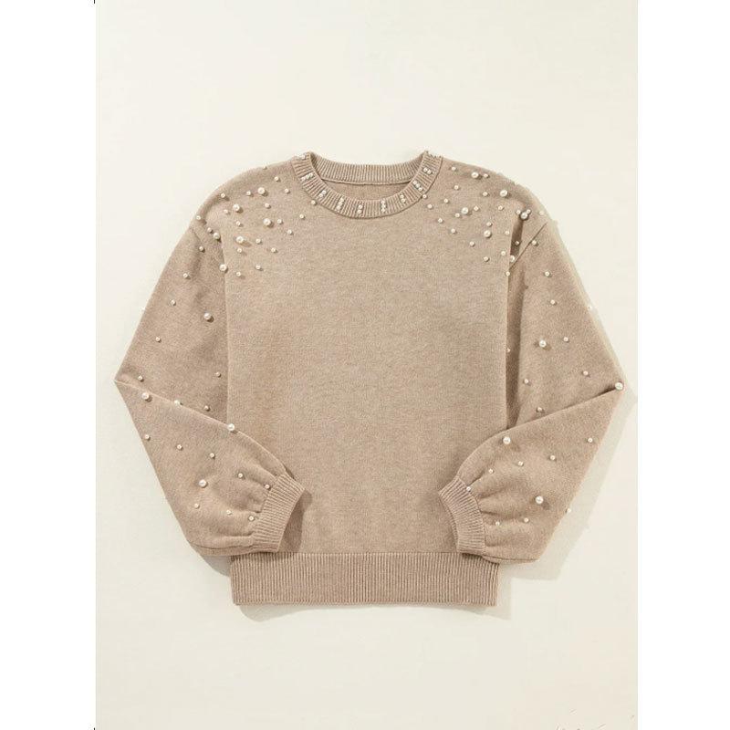 Loose Beaded Round Head Long Sleeve Sweater