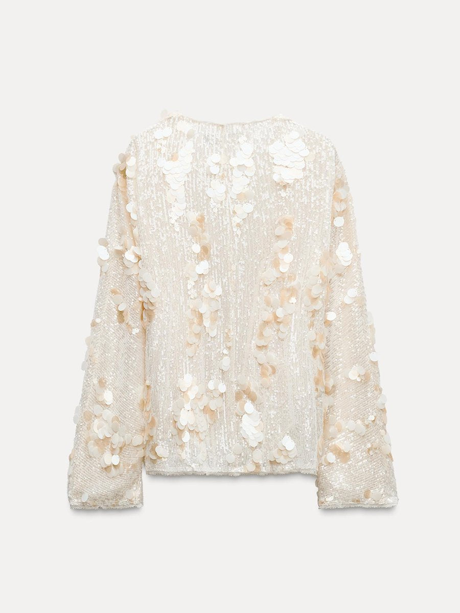 Veste kimono ample décontractée à paillettes et col en V