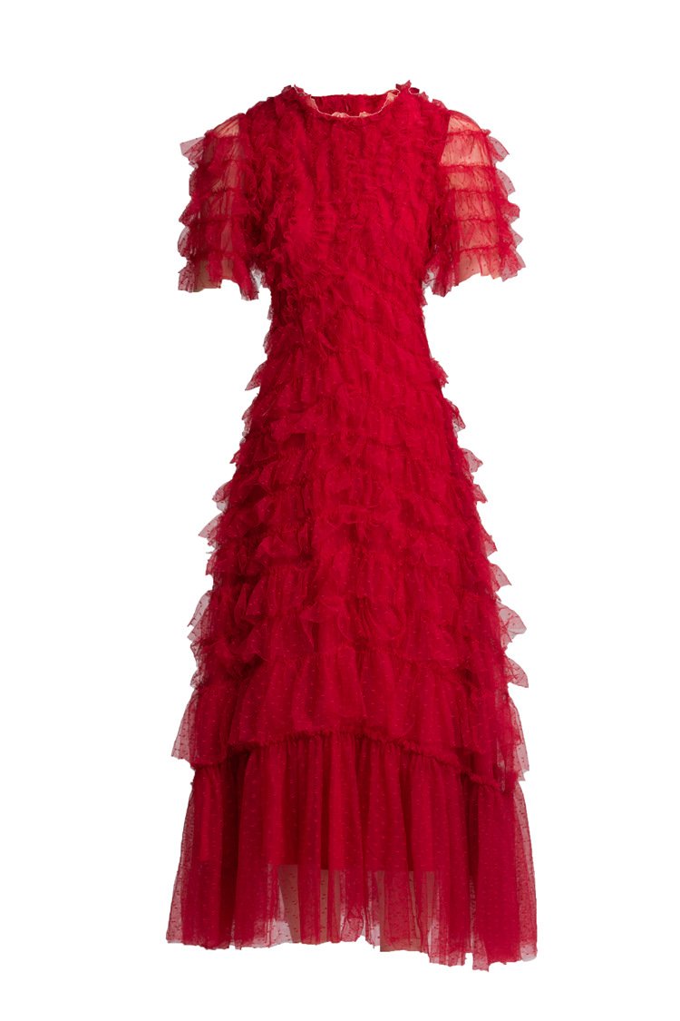 Robe en tulle à volants en rouge