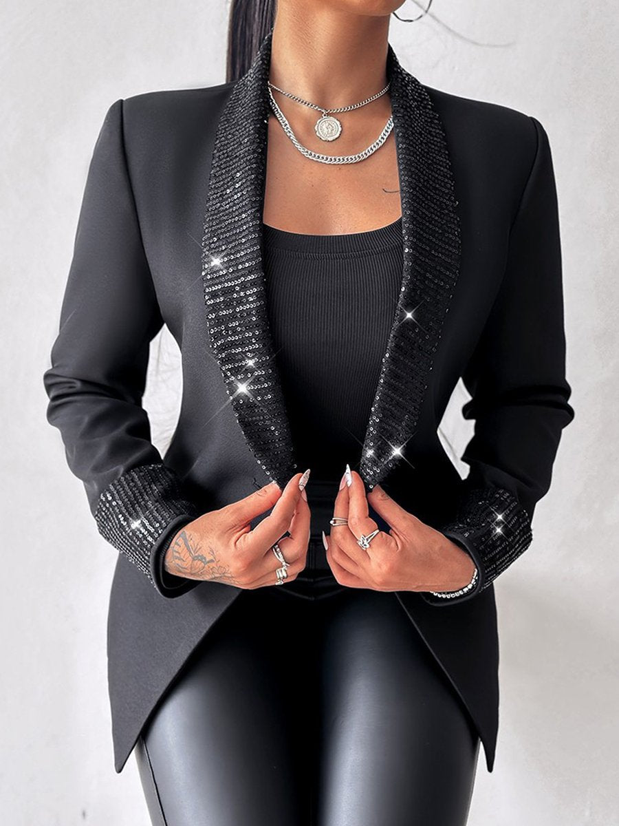 Sequin Patchwork Elegant Solid Color Blazer