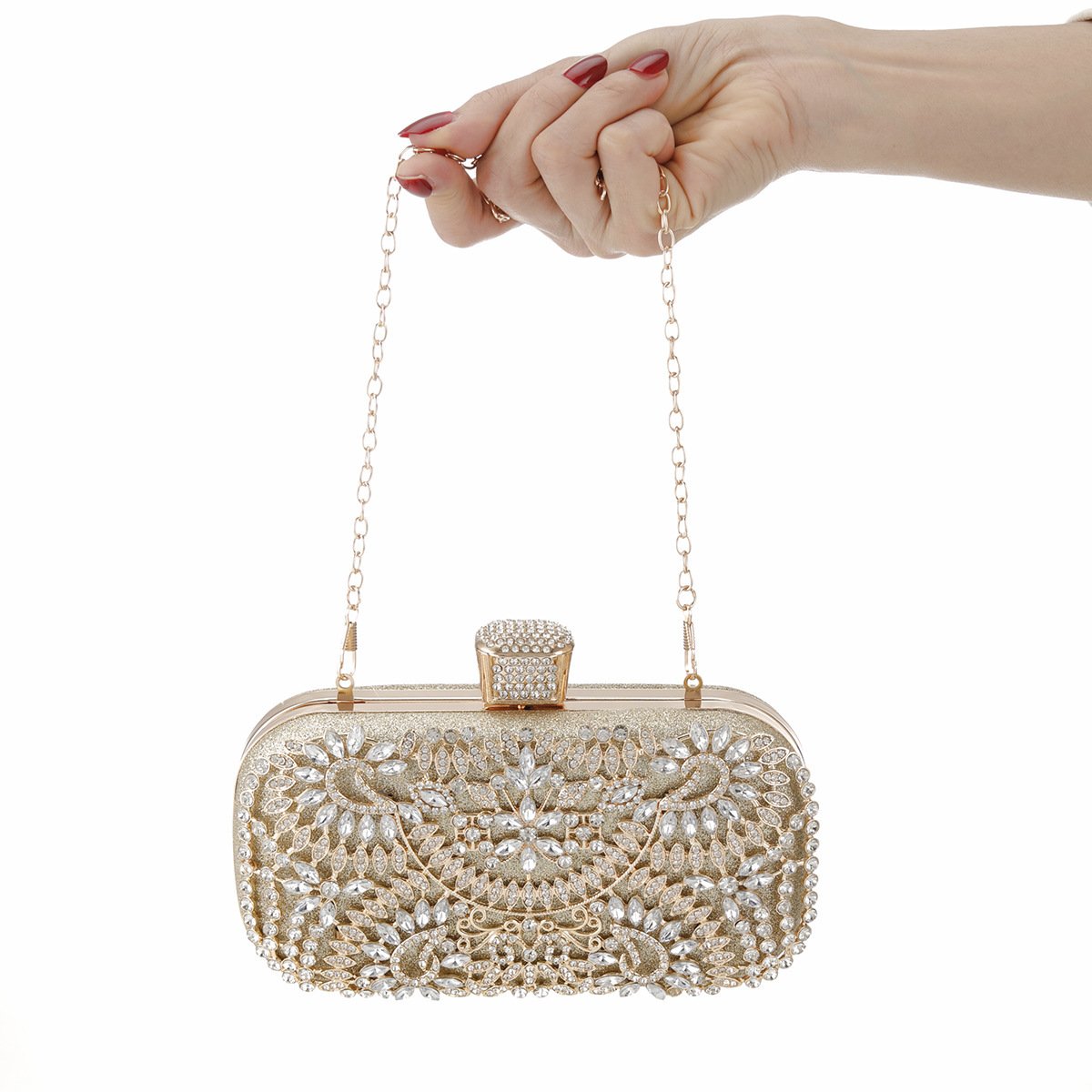 Bolso de mano con brillantes flores y diamantes de imitación