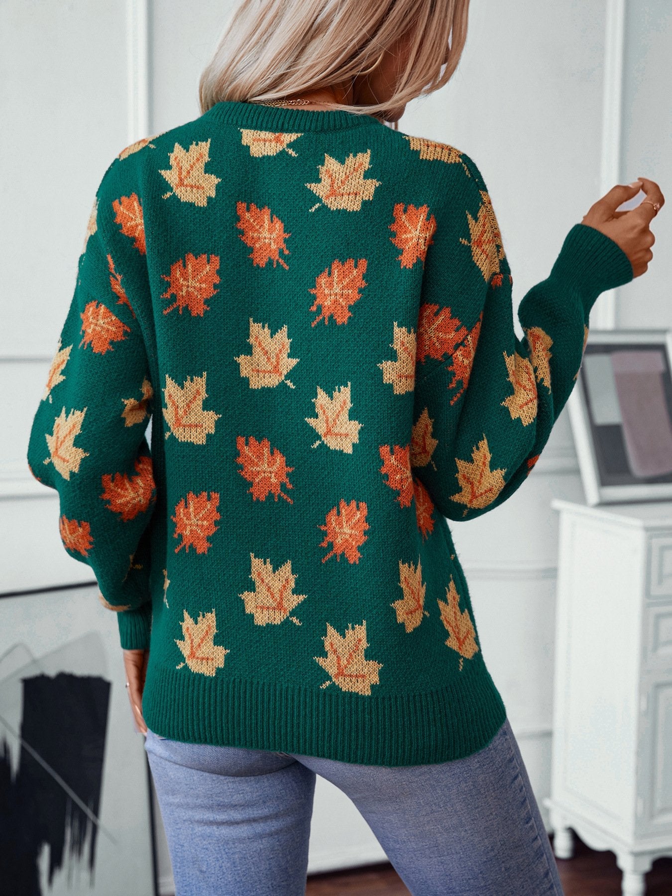 Maple Leaf Pattern Casual Knit Sweater