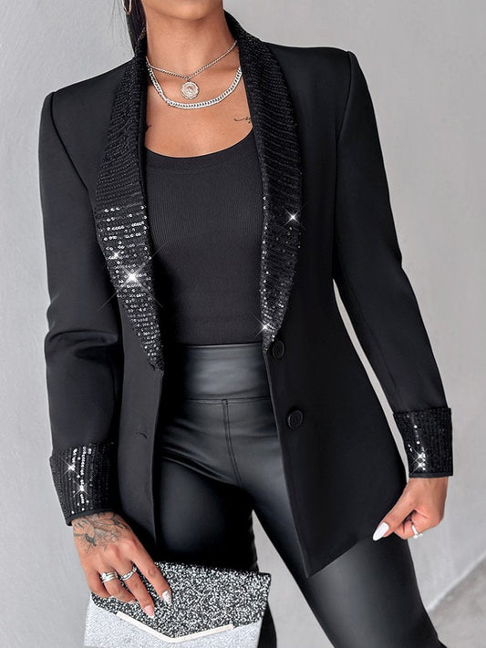 Sequin Patchwork Elegant Solid Color Blazer