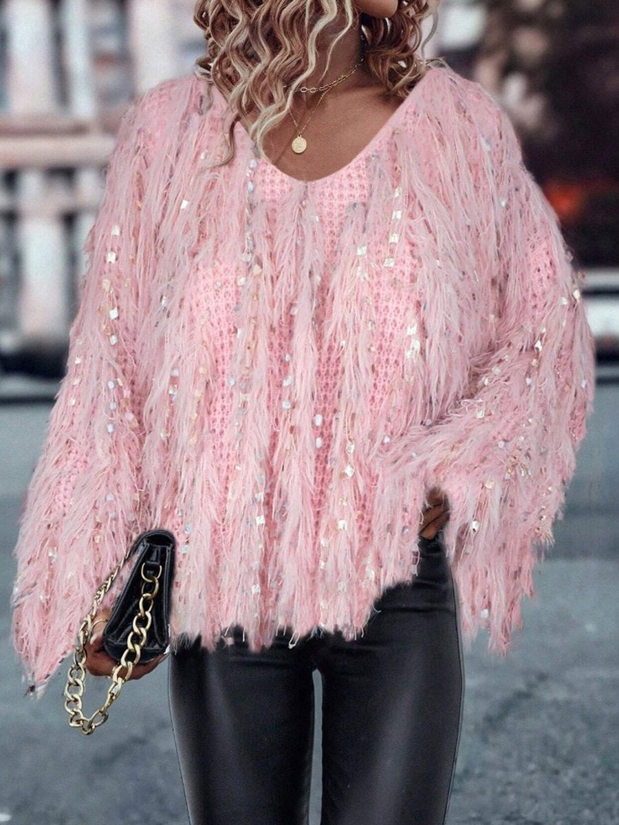 Pull tricoté à la main avec pompons tendance