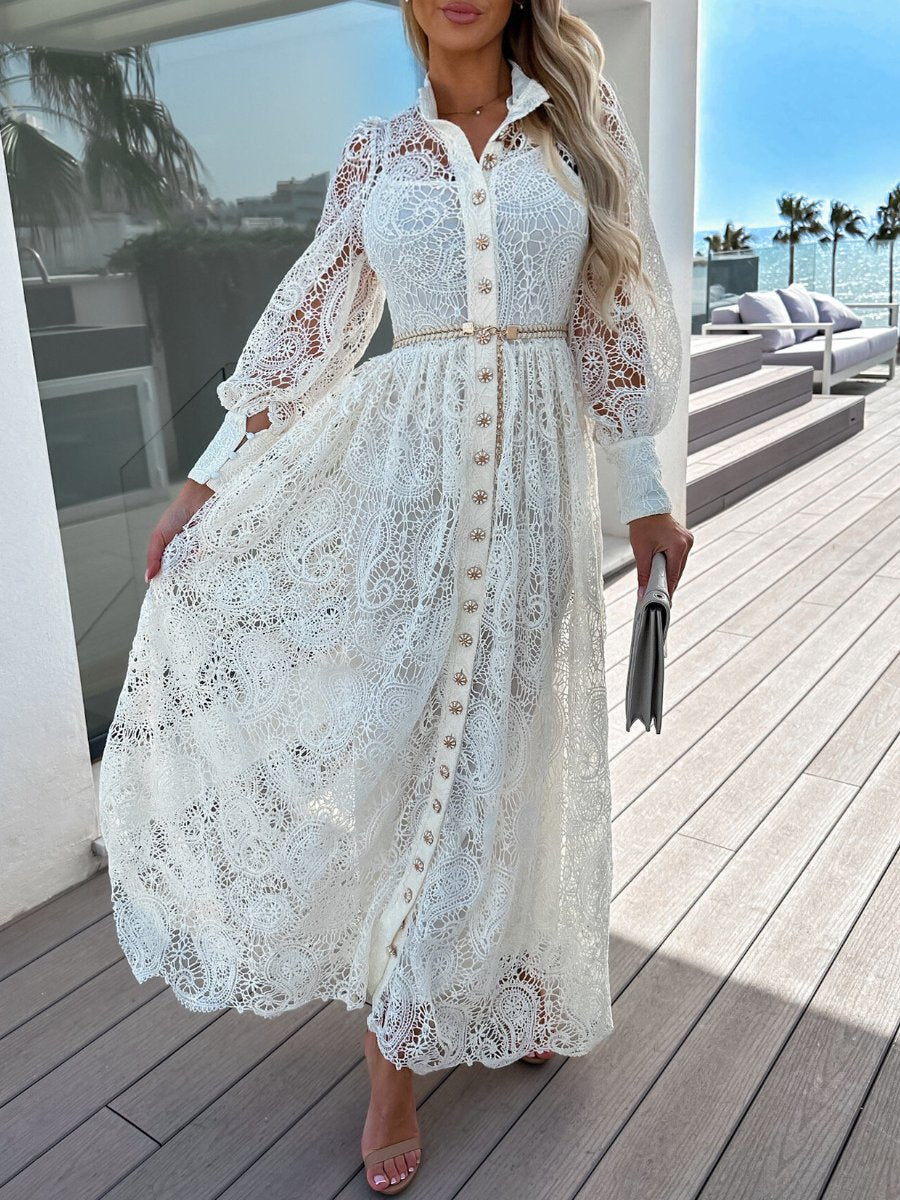 Robe chemise à lacets en dentelle 