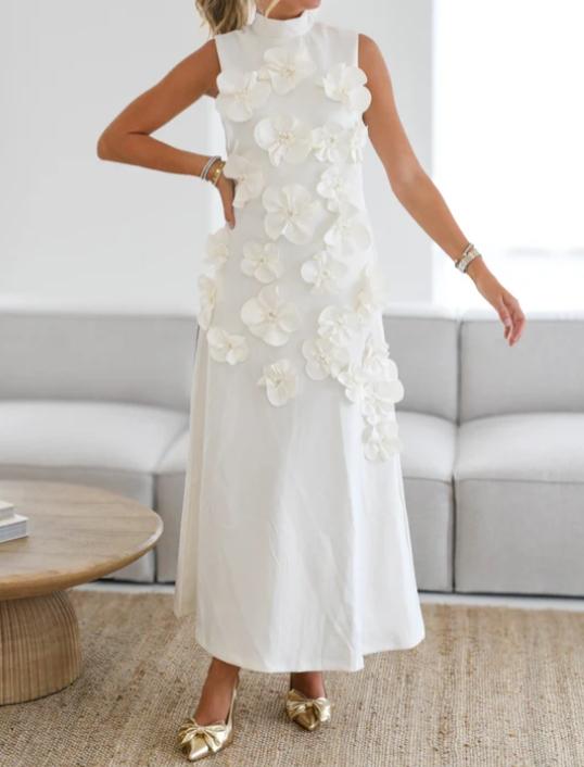 Superbe robe longue sans manches à fleurs