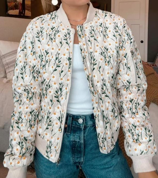 Chaqueta bomber con bordado de margaritas 